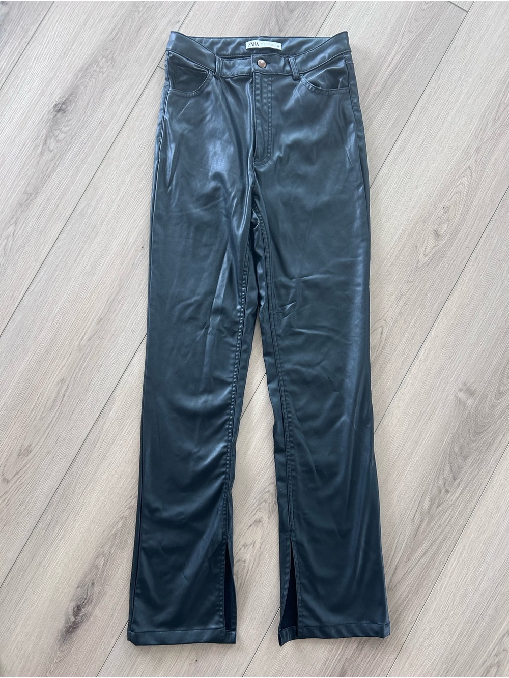Zara Black Faux Leather Women’s Split-Hem Pants Size 4